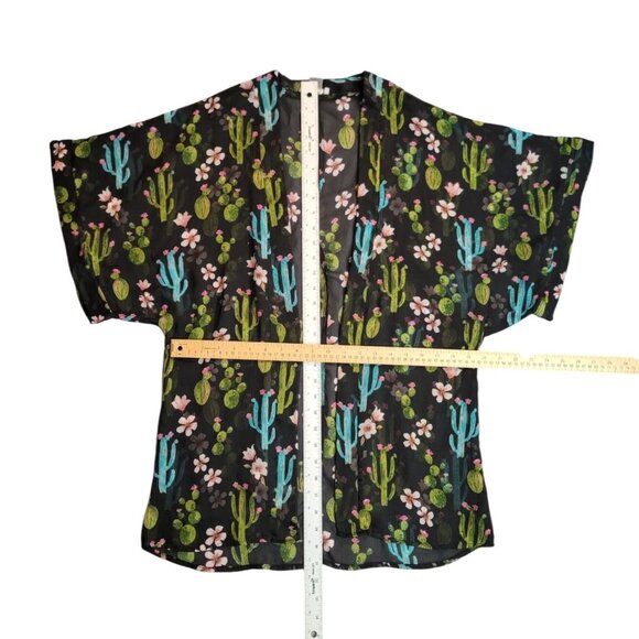 Cactus Print Sheer Kimono Bathing Suit Cover-Up For Women Polyester One Size - Picture 10 of 10